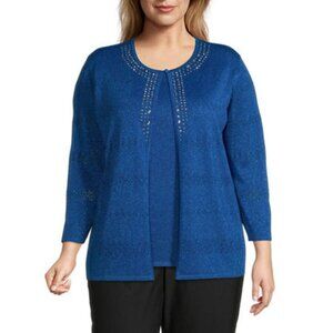 Alfred Dunner Embellished 3/4 Sleeve 2 Fer Sweater Set - Cobalt - 3X (24W-26W)